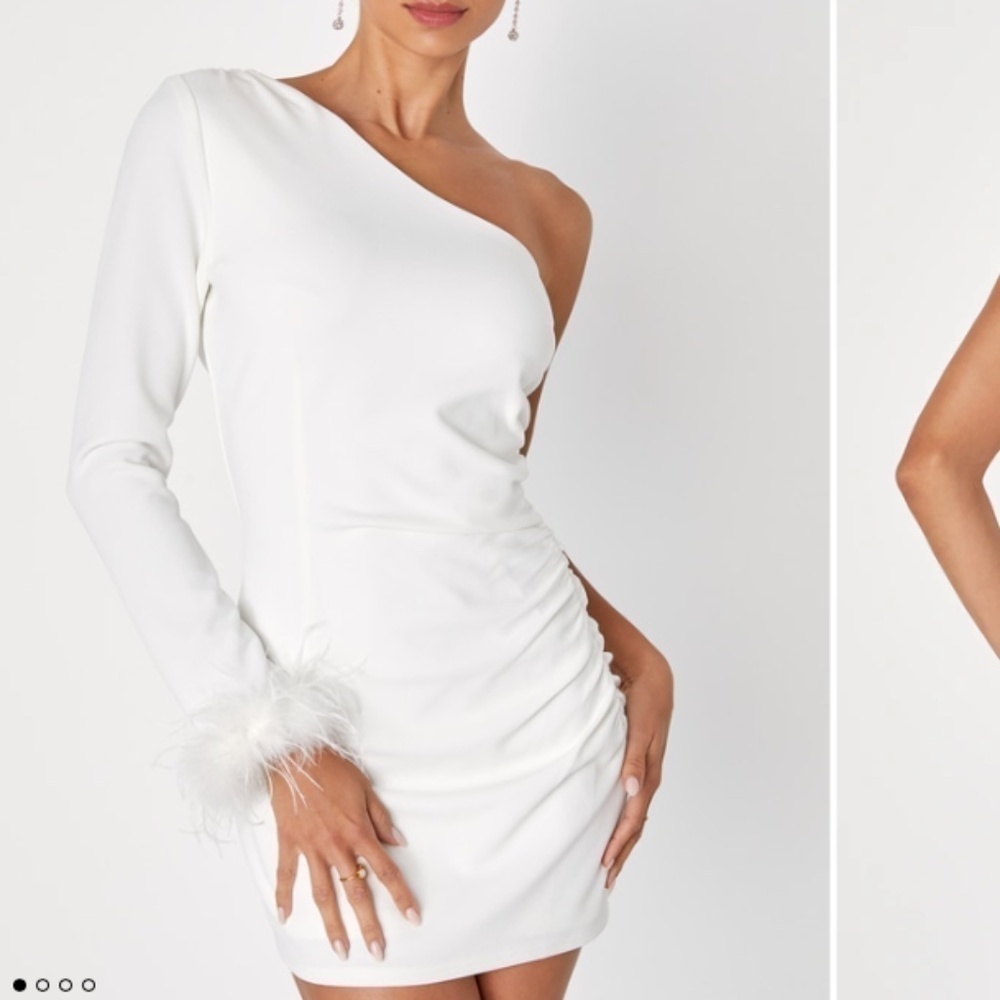 LULU's Bachelorette Engagement Bridal Sexy One Shoulder Long Sleeve Mini Dress